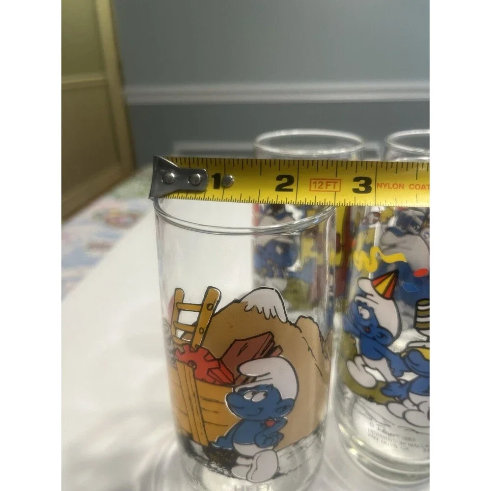 6 Vintage Collectible Smurfs Drinking Glasses Hardee's PEYO 1983 1982 Tumblers
